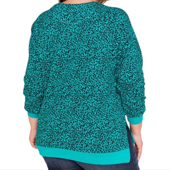 Jun & Ivy Turquoise and Black Animal Print Sweatshirt - Picture 2 of 6